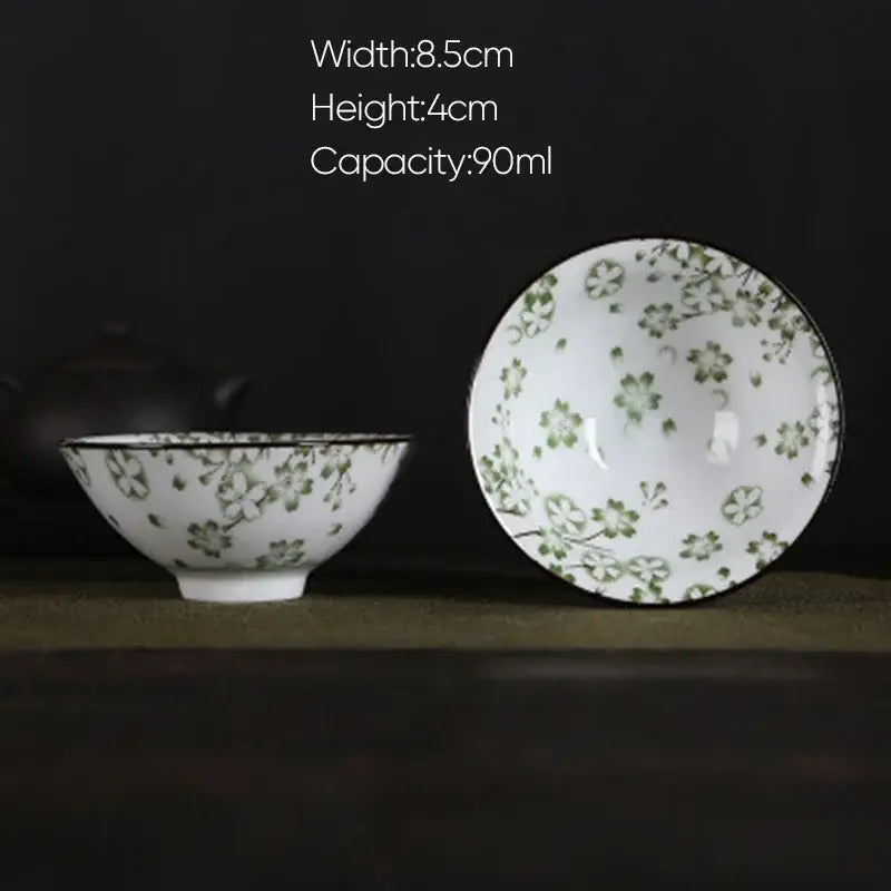 Pink & black floral white porcelain hand-painted bowls dining room set
