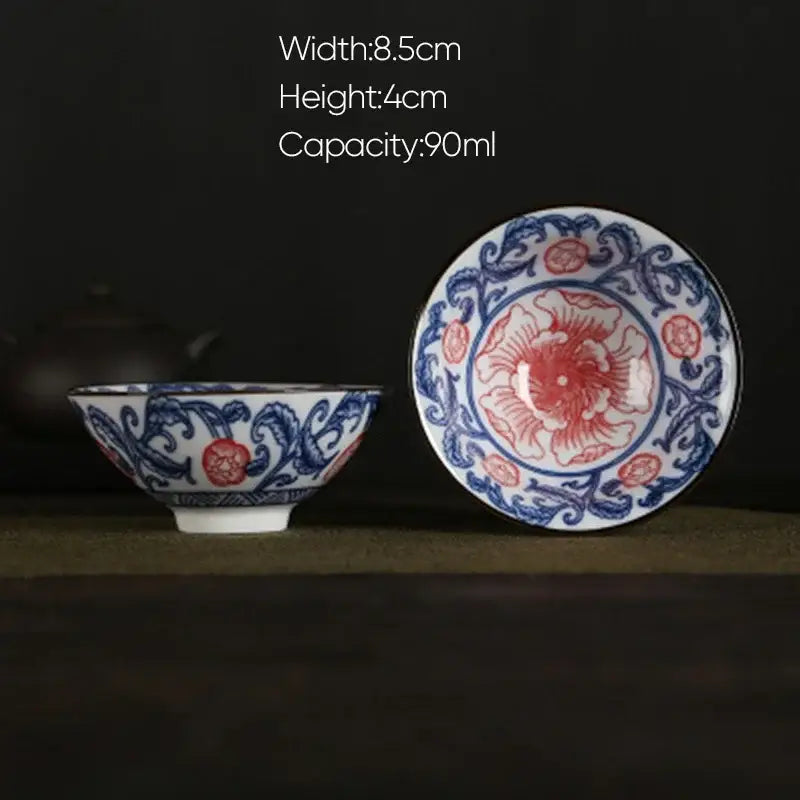 Pink & black floral white porcelain hand-painted bowls dining room set
