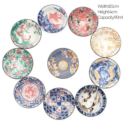 Pink & black floral white porcelain hand-painted bowls dining room set