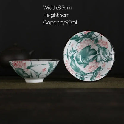 Pink & black floral white porcelain hand-painted bowls dining room set