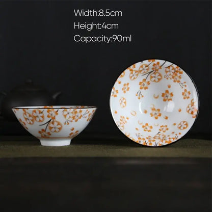 Pink & black floral white porcelain hand-painted bowls dining room set