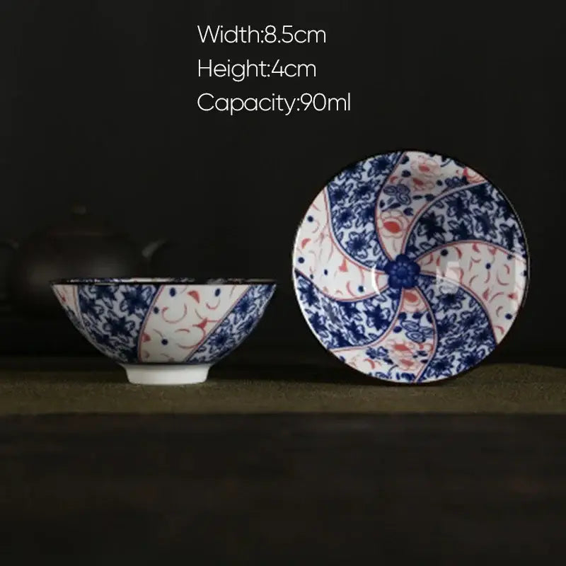 Pink & black floral white porcelain hand-painted bowls dining room set