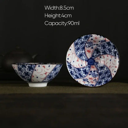 Pink & black floral white porcelain hand-painted bowls dining room set