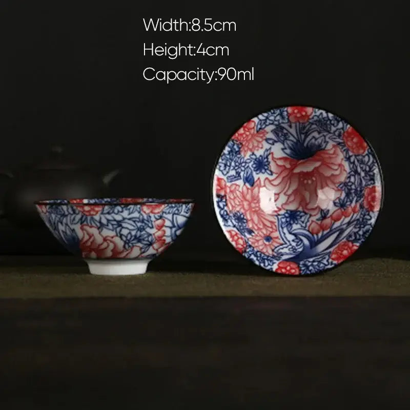 Pink & black floral white porcelain hand-painted bowls dining room set