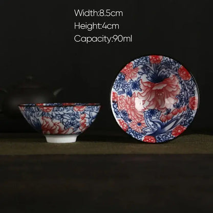 Pink & black floral white porcelain hand-painted bowls dining room set