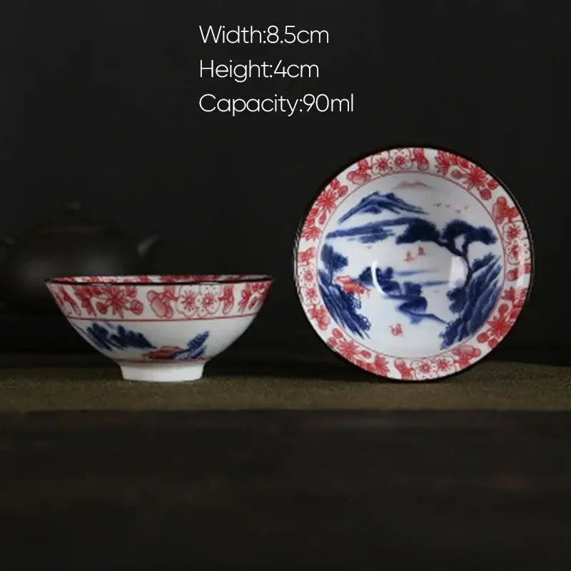 Pink & black floral white porcelain hand-painted bowls dining room set