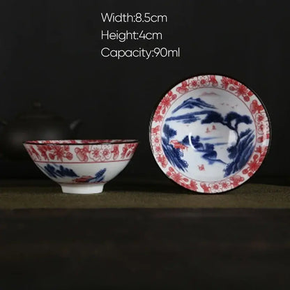 Pink & black floral white porcelain hand-painted bowls dining room set