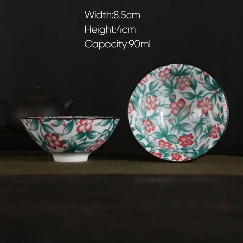 Pink & black floral white porcelain hand-painted bowls dining room set