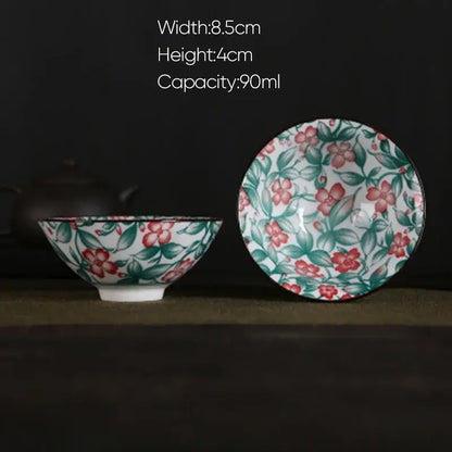 Pink & black floral white porcelain hand-painted bowls dining room set