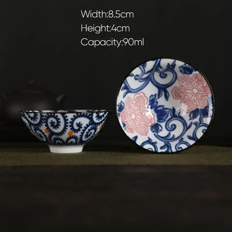 Pink & black floral white porcelain hand-painted bowls dining room set