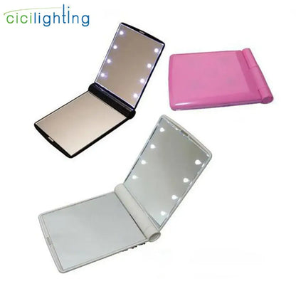 Pink & black led vanity mirror compact bedroom makeup tool