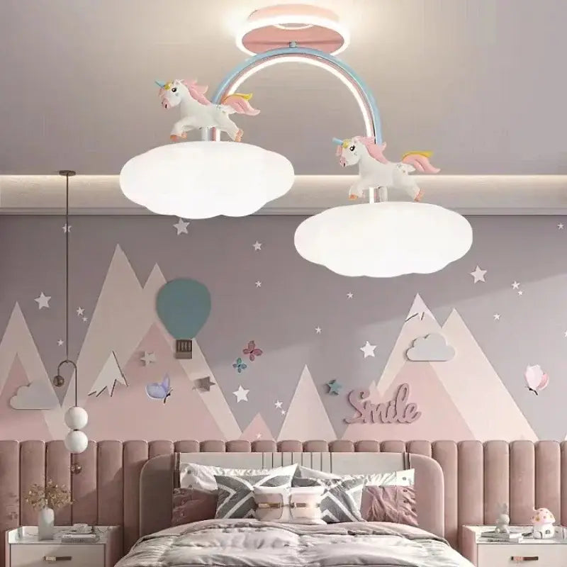 Pink & blue cloud unicorn ceiling light children’s bedroom
