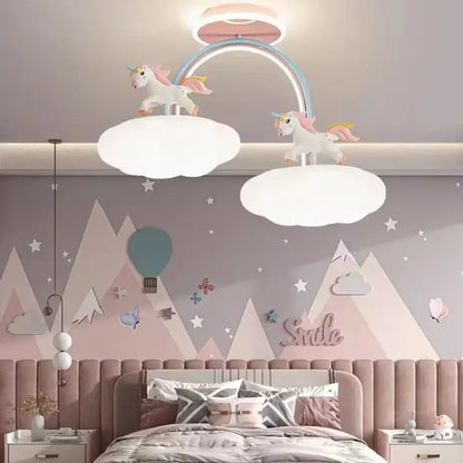 Pink & blue cloud unicorn ceiling light children’s bedroom