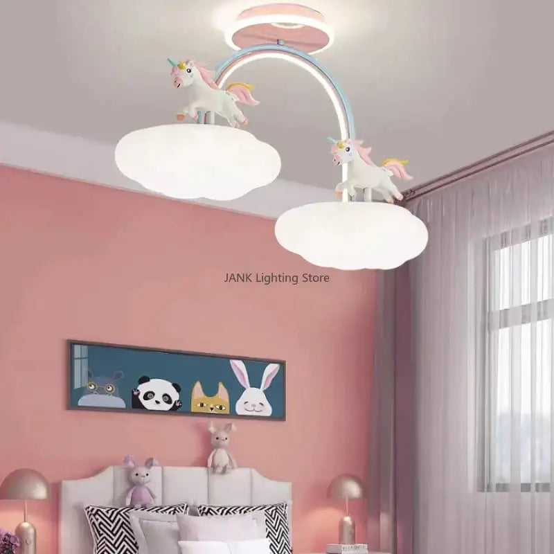Pink & blue cloud unicorn ceiling light children’s bedroom