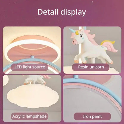 Pink & blue cloud unicorn ceiling light children’s bedroom