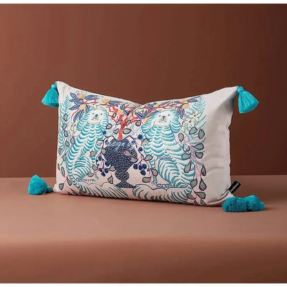 Pink & blue lion dog lumbar pillow cover bedroom tiger decor