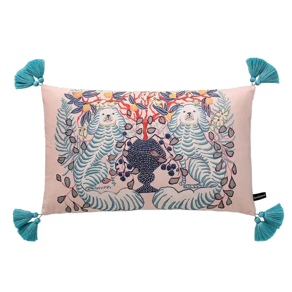 Pink & blue lion dog lumbar pillow cover bedroom tiger decor