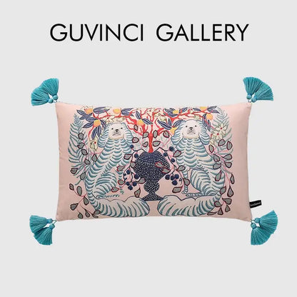 Pink & blue lion dog lumbar pillow cover bedroom tiger decor