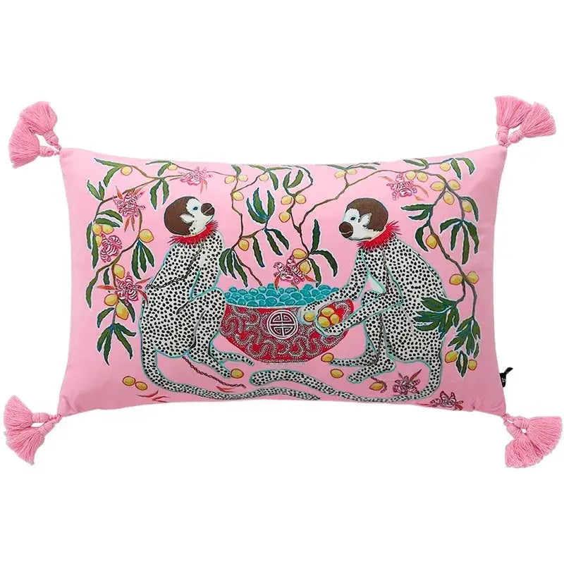 Pink & blue lion dog lumbar pillow cover bedroom tiger decor