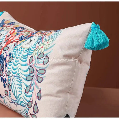 Pink & blue lion dog lumbar pillow cover bedroom tiger decor
