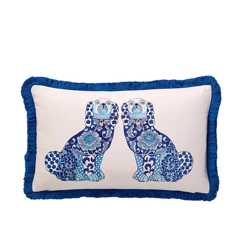 Pink & blue lion dog lumbar pillow cover bedroom tiger decor