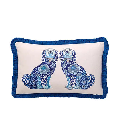 Pink & blue lion dog lumbar pillow cover bedroom tiger decor