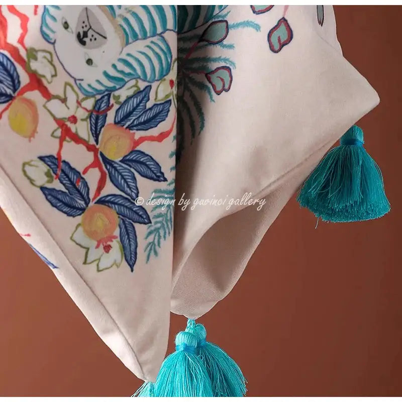 Pink & blue lion dog lumbar pillow cover bedroom tiger decor