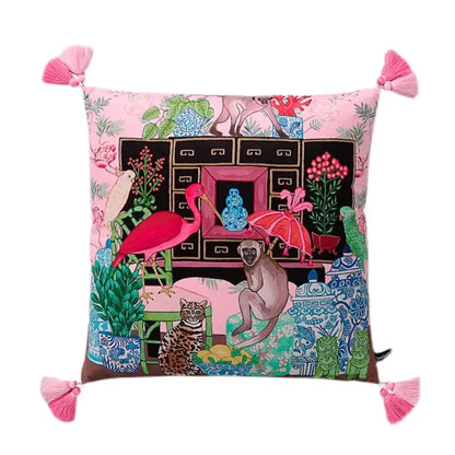 Pink & blue lion dog lumbar pillow cover bedroom tiger decor