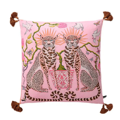 Pink & blue lion dog lumbar pillow cover bedroom tiger decor