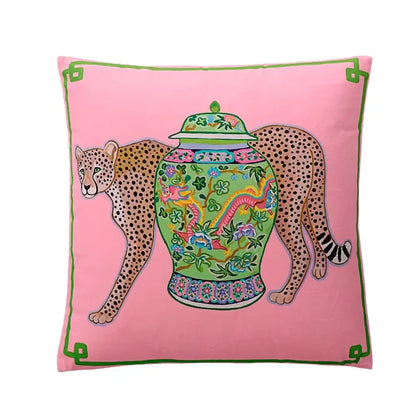 Pink & blue lion dog lumbar pillow cover bedroom tiger decor