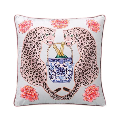 Pink & blue lion dog lumbar pillow cover bedroom tiger decor