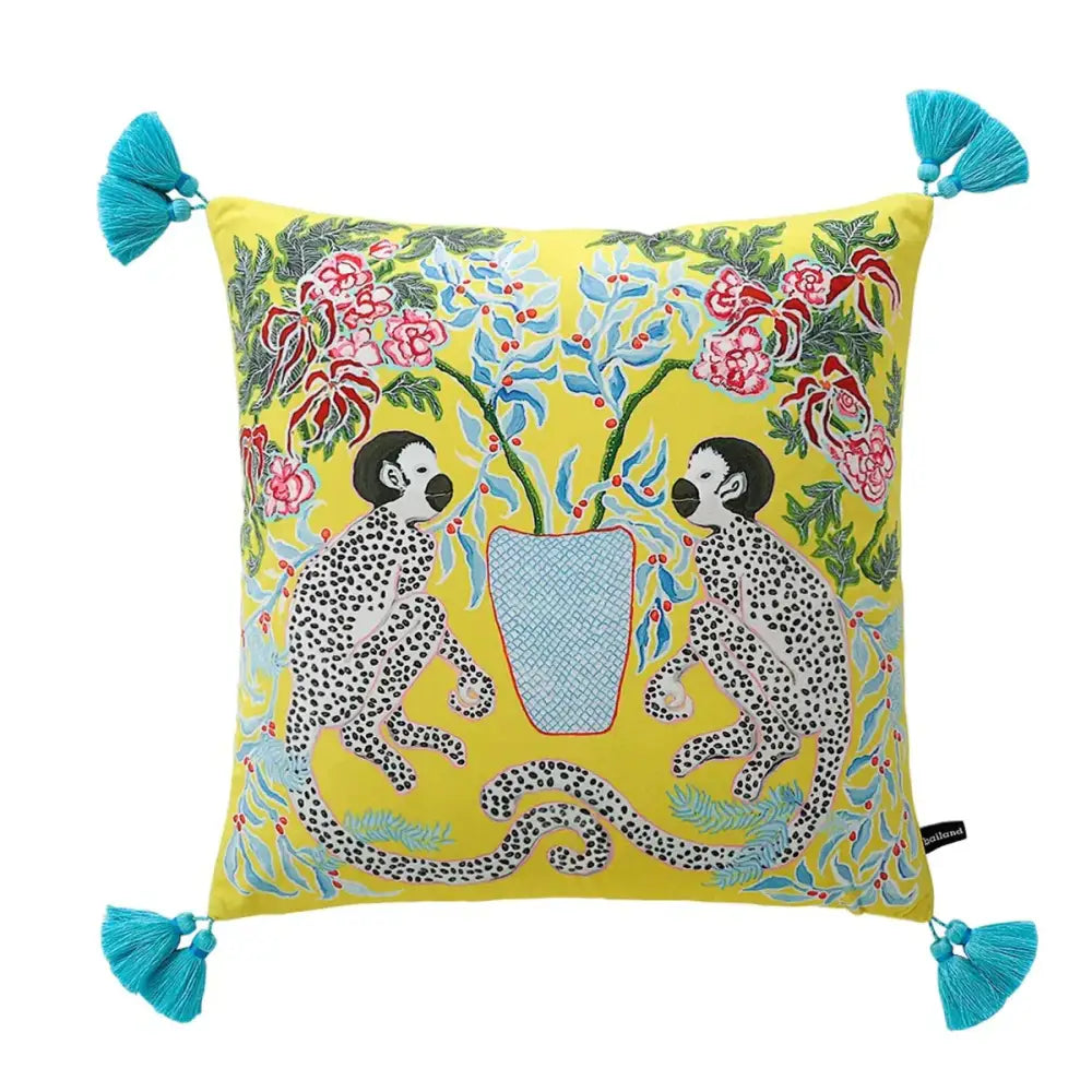 Pink & blue lion dog lumbar pillow cover bedroom tiger decor