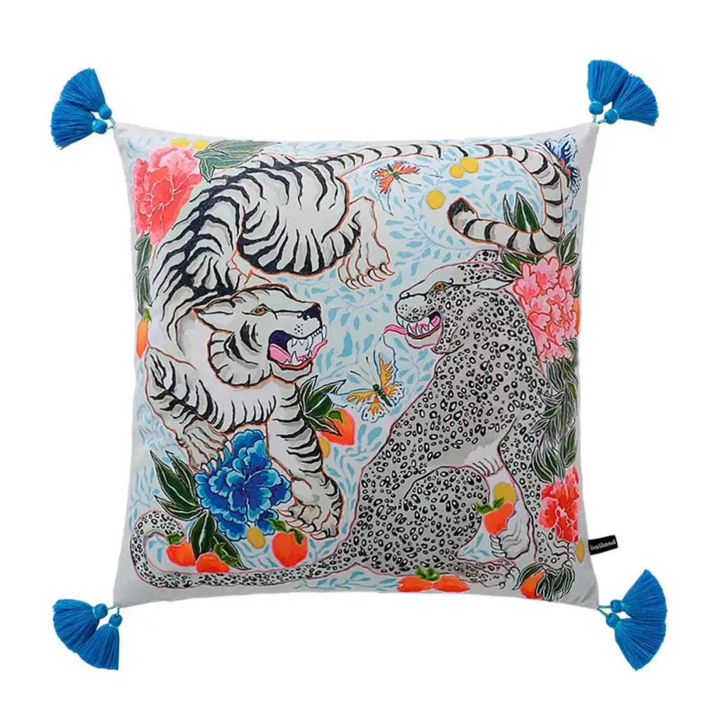 Pink & blue lion dog lumbar pillow cover bedroom tiger decor