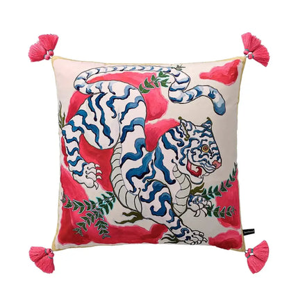 Pink & blue lion dog lumbar pillow cover bedroom tiger decor