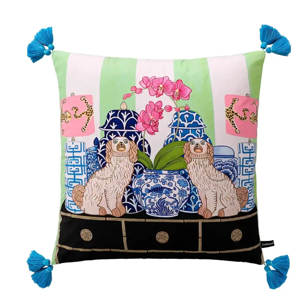 Pink & blue lion dog lumbar pillow cover bedroom tiger decor