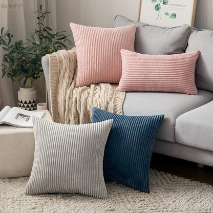 Pink & blue striped corduroy pillow cover living room decor