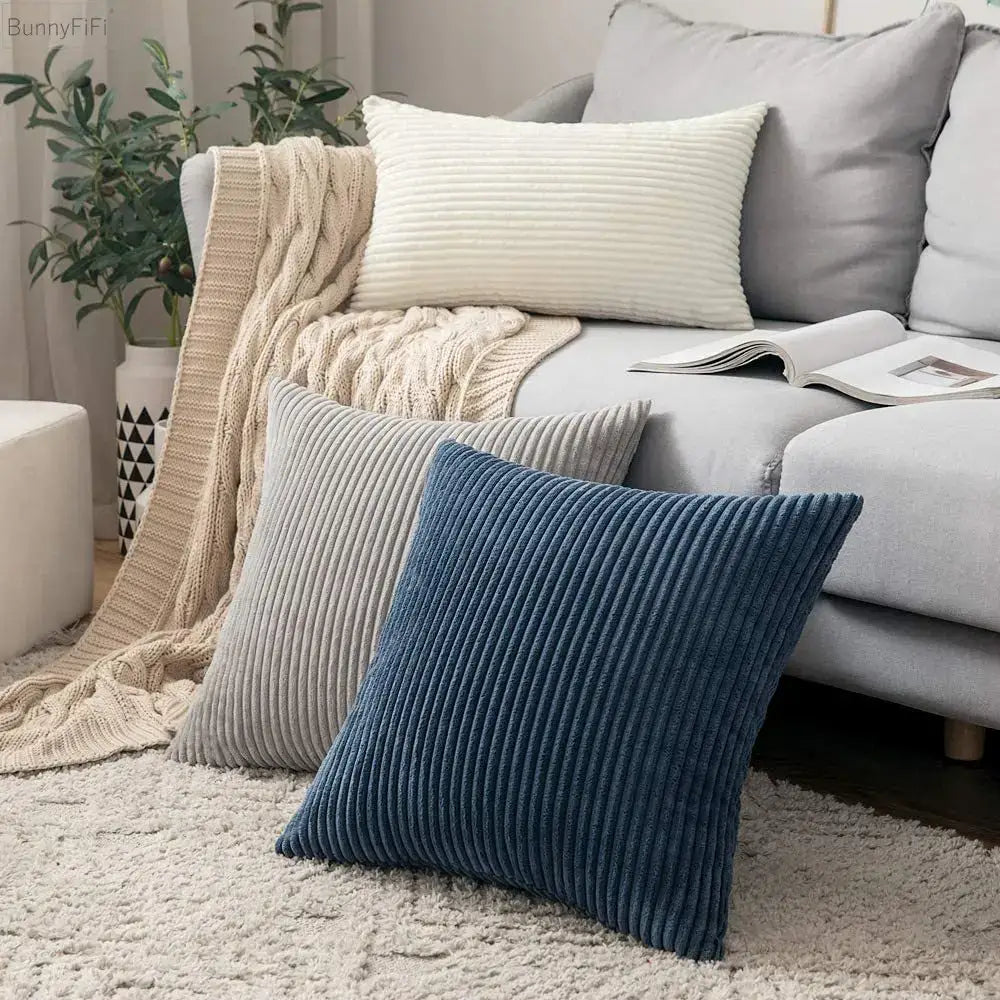 Pink & blue striped corduroy pillow cover living room decor