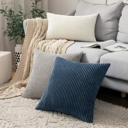 Pink & blue striped corduroy pillow cover living room decor