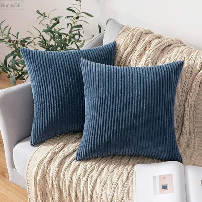Pink & blue striped corduroy pillow cover living room decor