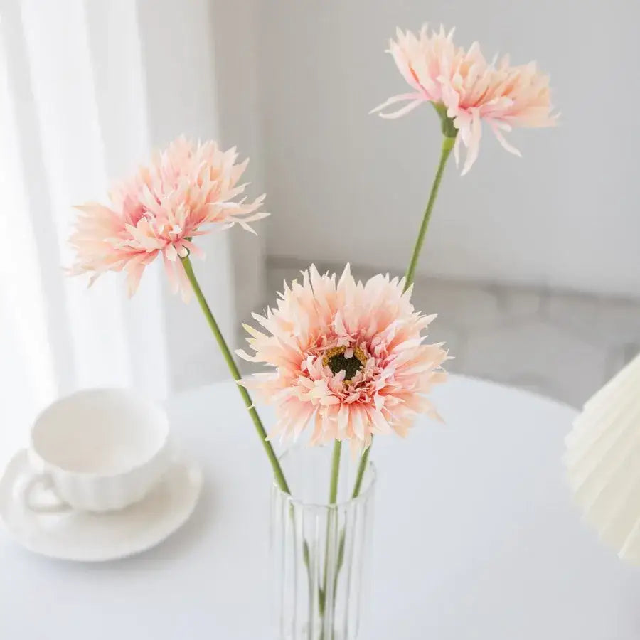 Pink brushed gerbera vase living room floral decor