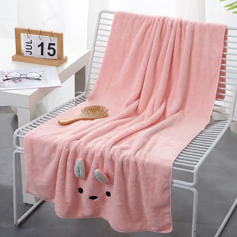 Pink bunny face towel cartoon soft hand decor for bathroom