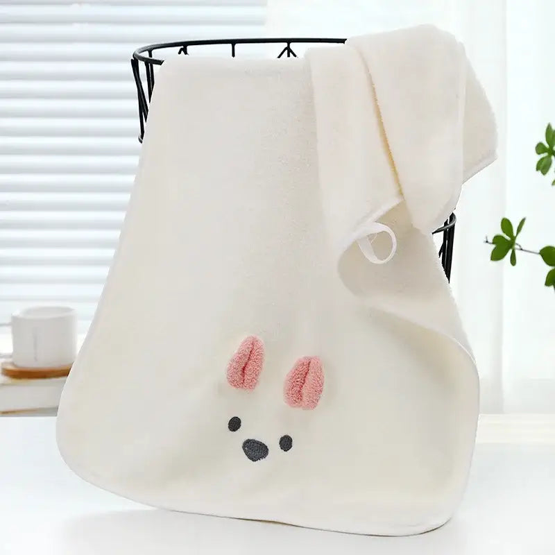 Pink bunny face towel cartoon soft hand decor for bathroom