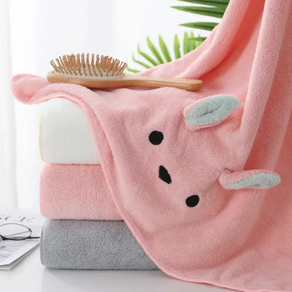 Pink bunny face towel cartoon soft hand decor for bathroom