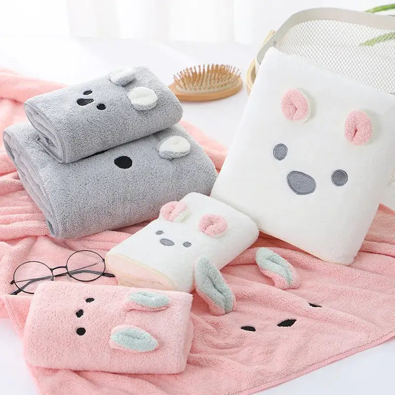 Pink bunny face towel cartoon soft hand decor for bathroom
