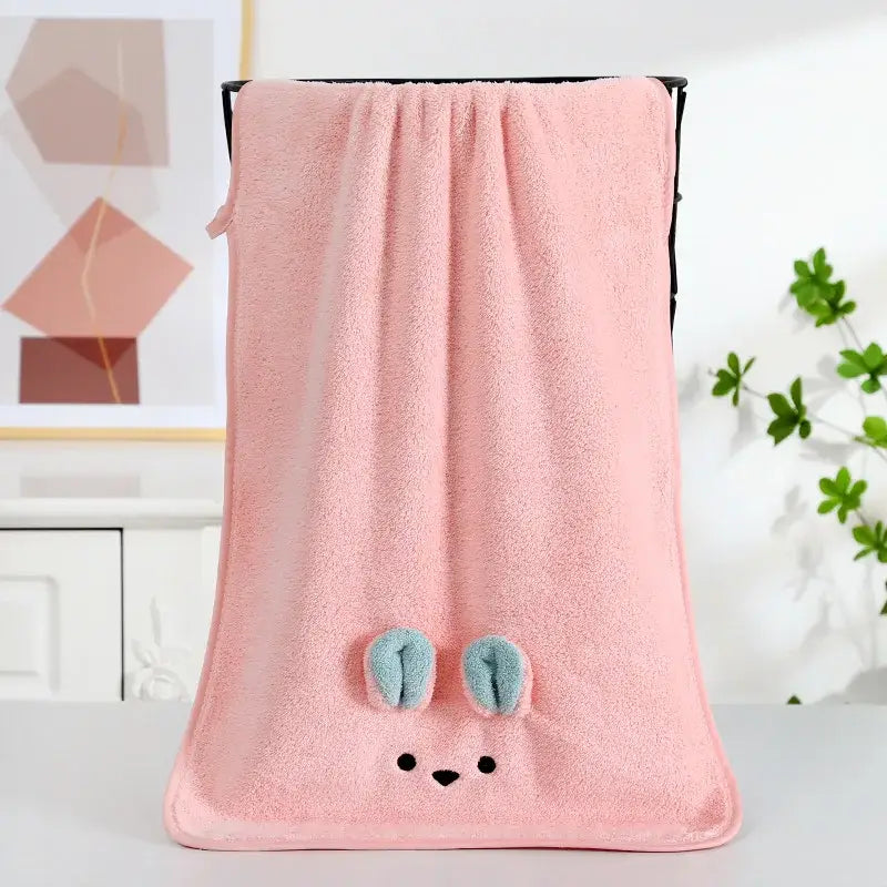 Pink bunny face towel cartoon soft hand decor for bathroom