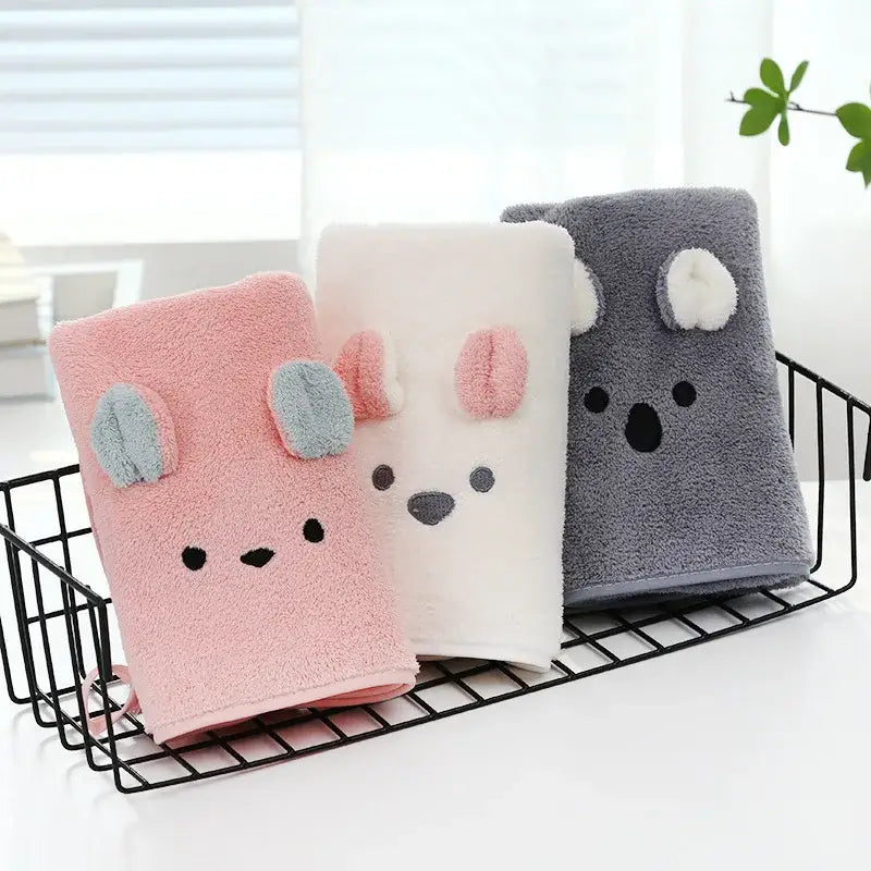 Pink bunny face towel cartoon soft hand decor for bathroom