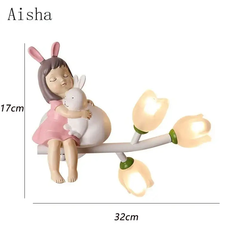 Pink bunny tulip led wall lamp kids room nursery light