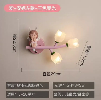 Pink bunny tulip led wall lamp kids room nursery light