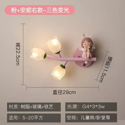 Pink bunny tulip led wall lamp kids room nursery light