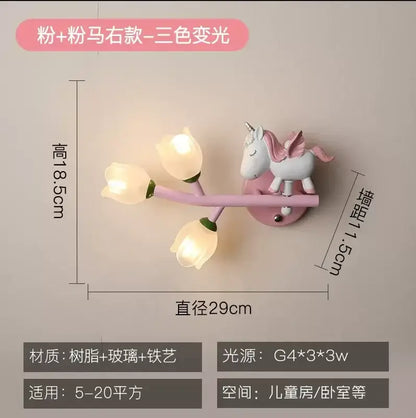 Pink bunny tulip led wall lamp kids room nursery light